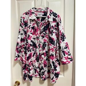 Foxcroft 100% Cotton Floral Button Down Shirt Collared 20W Wrinkle Free Travel